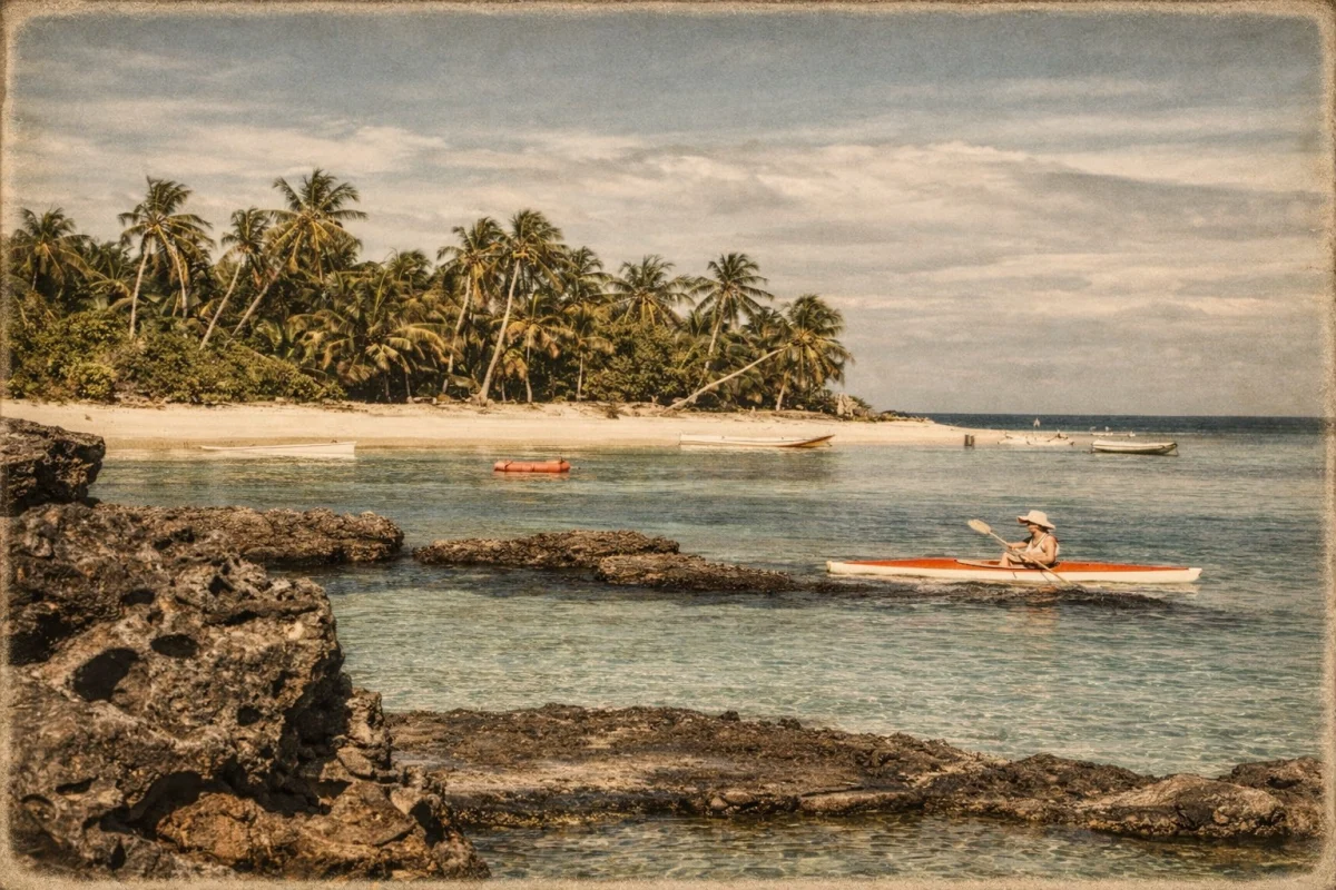 Castaway Away Island Fiji historical photo of a canoeist