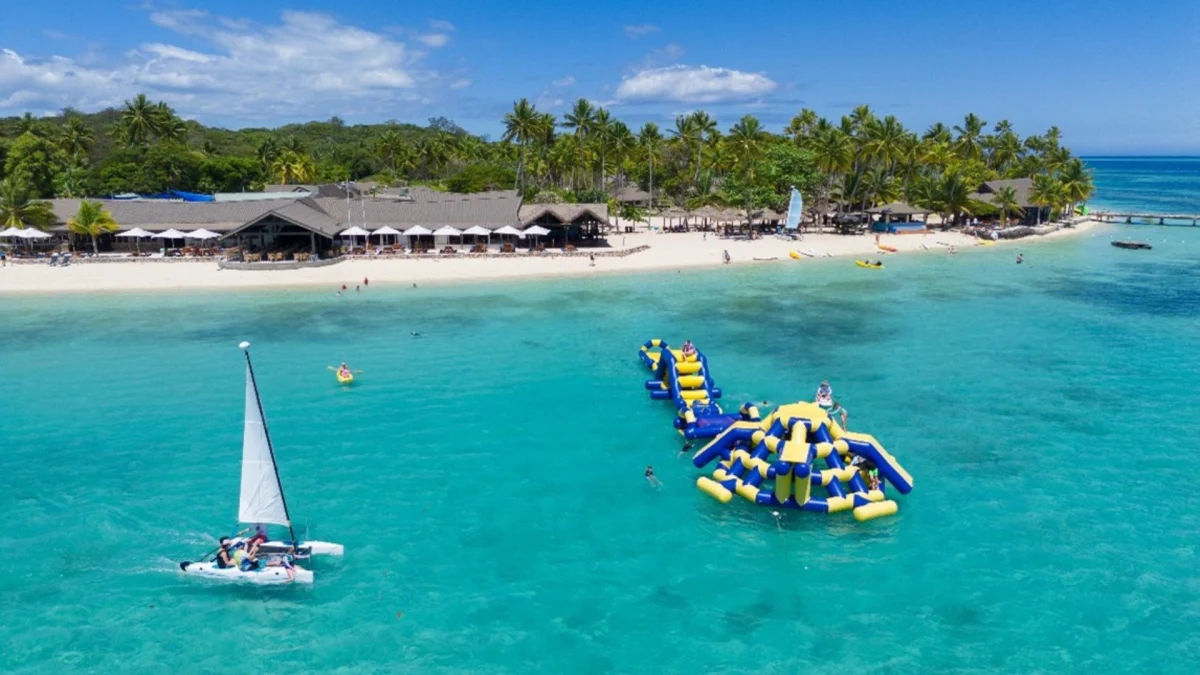 Plantation Island Resort Inflatable Park scaled Children and families enjoying the inflatable park at Plantation Island Resort in Fiji